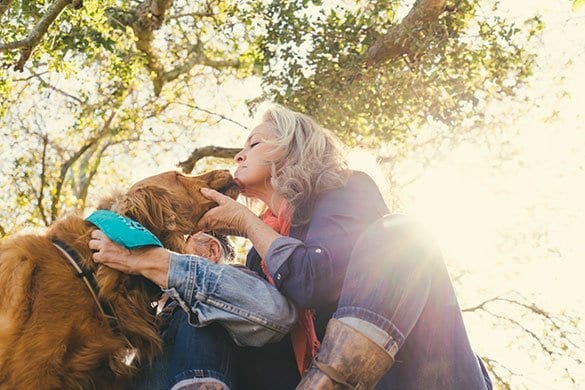 woman and her dog outside