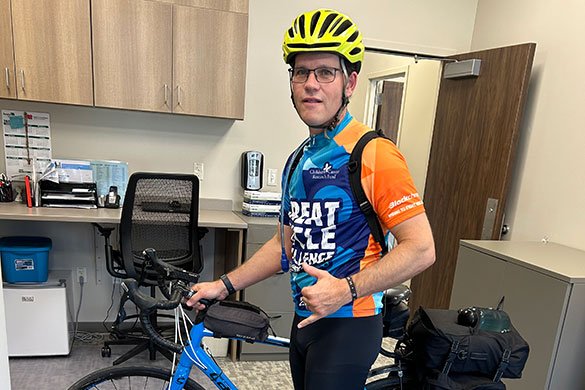 Dr Jon Buchanan ready for his 150 mile bike ride.